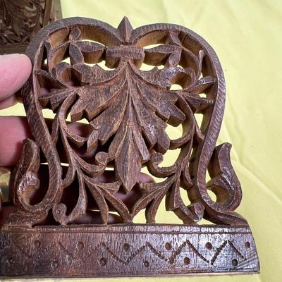 Bronze Baby Shoe and Carved Wood BOOKENDS (2) sets