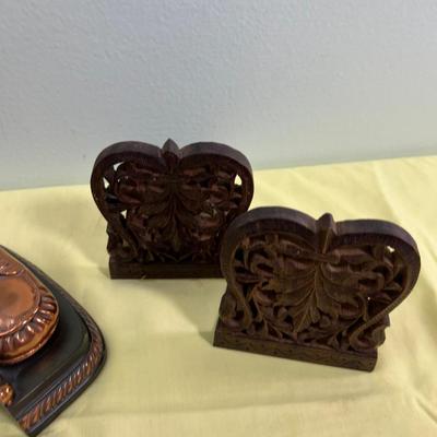 Bronze Baby Shoe and Carved Wood BOOKENDS (2) sets