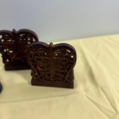 Bronze Baby Shoe and Carved Wood BOOKENDS (2) sets
