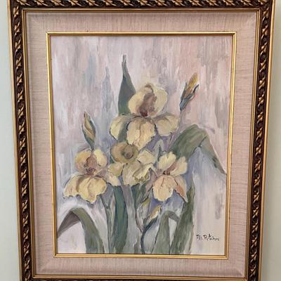 Oil on Canvas, Yellow Flowers Signed M. Ritchie 