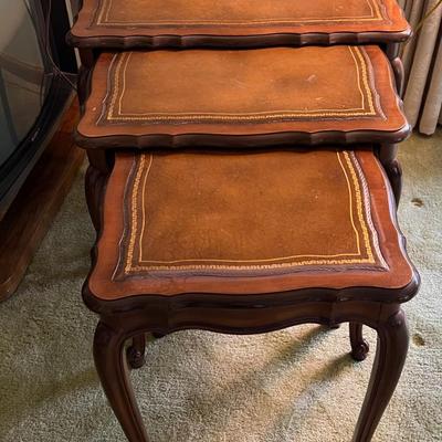 Set of 3 Leather Top Nested Tables 