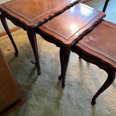 Set of 3 Leather Top Nested Tables 