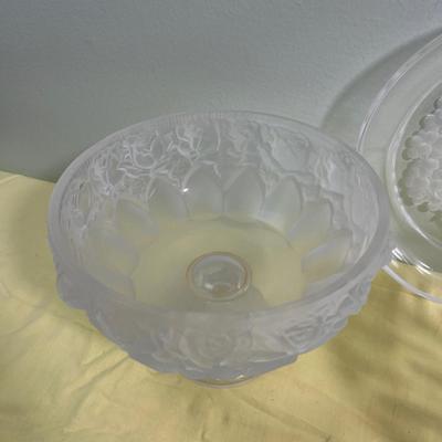 3 Etched Satin Glass Serving Bowls 