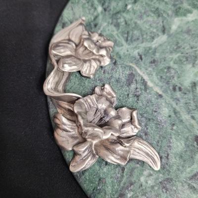 Pewter and Marble Cheese Tray and Crystal Glass (K-EL)