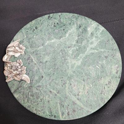 Pewter and Marble Cheese Tray and Crystal Glass (K-EL)