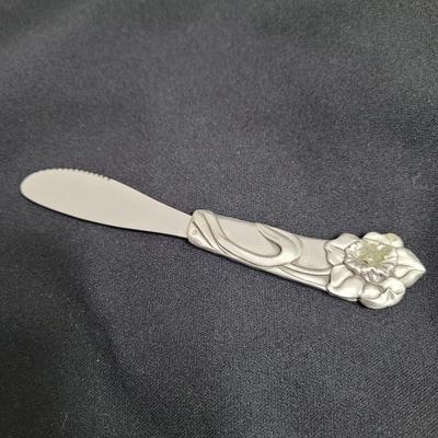 Pewter and Marble Cheese Tray and Crystal Glass (K-EL)