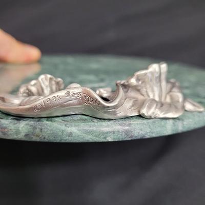 Pewter and Marble Cheese Tray and Crystal Glass (K-EL)
