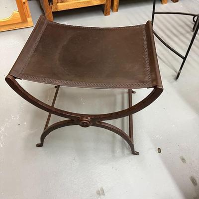 Sale Photo Thumbnail #1002: Arts & Crafts Morgan Colt Style Wrought iron and leather curule Stool Choice #1