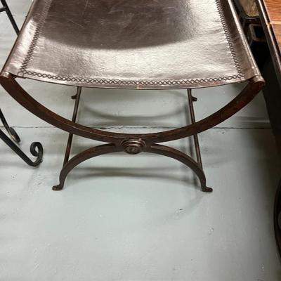 Sale Photo Thumbnail #1003: Arts & Crafts Morgan Colt Style Wrought iron and leather curule Stool Choice #2