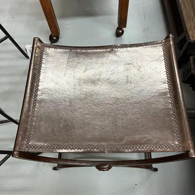 Sale Photo Thumbnail #1004: Arts & Crafts Morgan Colt Style Wrought iron and leather curule Stool Choice #2