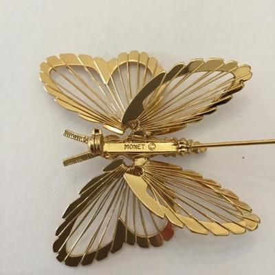 Vintage Monet, gold wired butterfly brooch, excellent condition