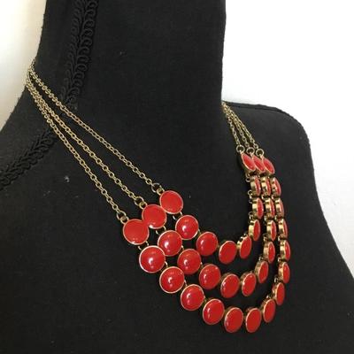 Beautiful Red enamel,gold tone statement, necklace