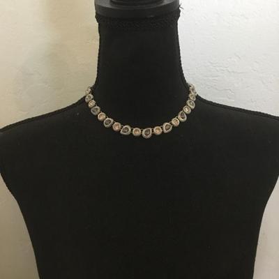 Beautiful Silver tone, gray and purple pink rhinestone collar necklace