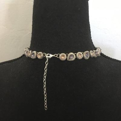 Beautiful Silver tone, gray and purple pink rhinestone collar necklace