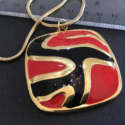 Red Black Enamel Necklace