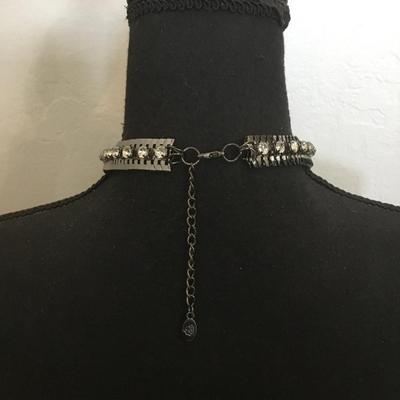 Gunmetal, gray rhinestone, tassel statement, necklace