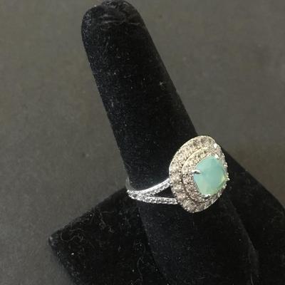 Beautiful very nice silver tone, rhinestone tranquil, Seaglass, Crystal ring