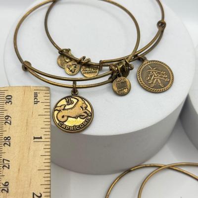 LOT 90J: Alex and Ani Charm Bracelets: Capricorn, Young & Strong, Paw Print & More