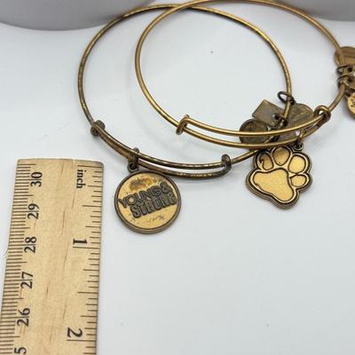 LOT 90J: Alex and Ani Charm Bracelets: Capricorn, Young & Strong, Paw Print & More