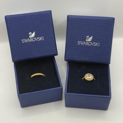 LOT 91J: Swarovski Crystal Rose Gold Ring w/ Matching Band in Boxes (size 5.5)