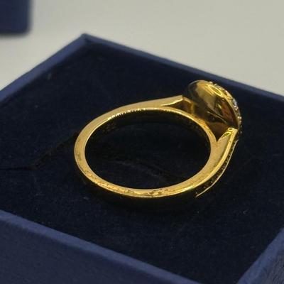LOT 91J: Swarovski Crystal Rose Gold Ring w/ Matching Band in Boxes (size 5.5)
