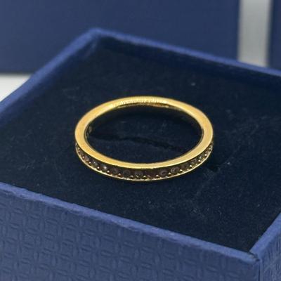 LOT 91J: Swarovski Crystal Rose Gold Ring w/ Matching Band in Boxes (size 5.5)