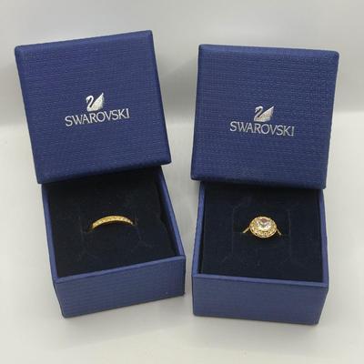 LOT 91J: Swarovski Crystal Rose Gold Ring w/ Matching Band in Boxes (size 5.5)