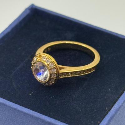 LOT 91J: Swarovski Crystal Rose Gold Ring w/ Matching Band in Boxes (size 5.5)