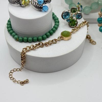 LOT 96J: Collection of Necklaces, Bracelets, Rings & Pair of Beaded Hoop Earrings