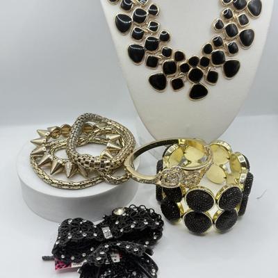 LOT 98J: Collection of Bracelets & Black Necklaces