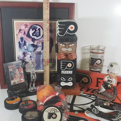 LOT 108B: Collection of Flyers Memorabilia with Framed Roberto Clemente Collage & Lebron James Card Display