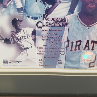 LOT 108B: Collection of Flyers Memorabilia with Framed Roberto Clemente Collage & Lebron James Card Display