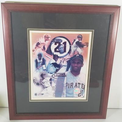 LOT 108B: Collection of Flyers Memorabilia with Framed Roberto Clemente Collage & Lebron James Card Display