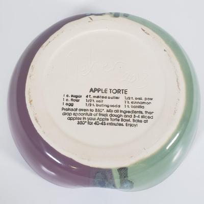 LOT 109B: Assortment of Signed Pottery Pieces with Apple Torte Dish & Dragonfly Candle Holder
