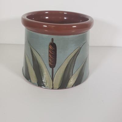 LOT 109B: Assortment of Signed Pottery Pieces with Apple Torte Dish & Dragonfly Candle Holder