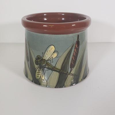 LOT 109B: Assortment of Signed Pottery Pieces with Apple Torte Dish & Dragonfly Candle Holder