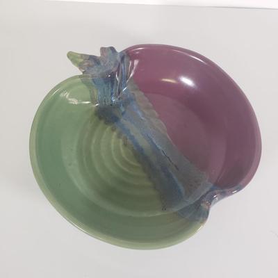 LOT 109B: Assortment of Signed Pottery Pieces with Apple Torte Dish & Dragonfly Candle Holder
