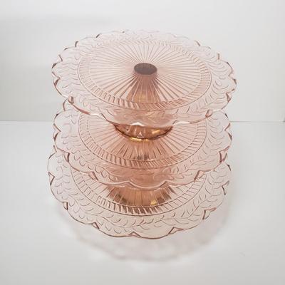LOT 110B: Set of 3 Pink Depression Glass Cake Stands
