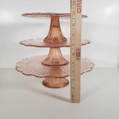 LOT 110B: Set of 3 Pink Depression Glass Cake Stands