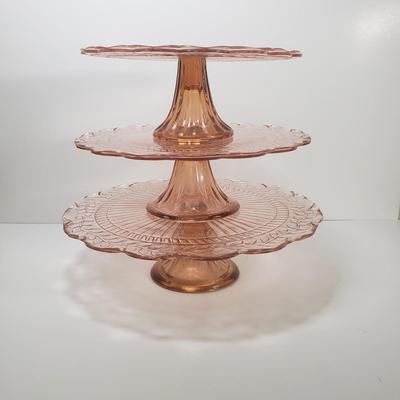 LOT 110B: Set of 3 Pink Depression Glass Cake Stands