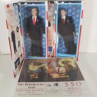 LOT 116B: Republican Club Sealed Puzzle & Pair of Presidental Dolls