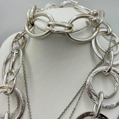 LOT 121J: Silvertone Jewelry - Peace Sign Hoops, Necklaces & More