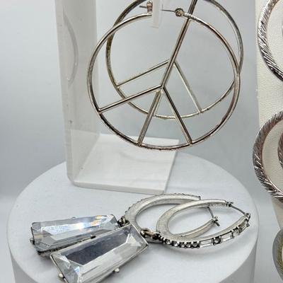 LOT 121J: Silvertone Jewelry - Peace Sign Hoops, Necklaces & More