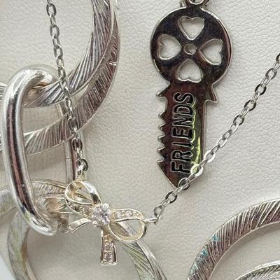 LOT 121J: Silvertone Jewelry - Peace Sign Hoops, Necklaces & More