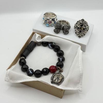 LOT 123J: Beaded Bracelet w/ Buddha Charm & Rings
