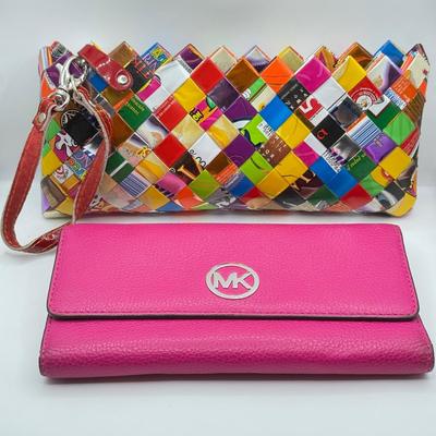 LOT 124B: Pink Michael Kors Wallet & Gum Wrapper Clutch