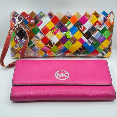 LOT 124B: Pink Michael Kors Wallet & Gum Wrapper Clutch