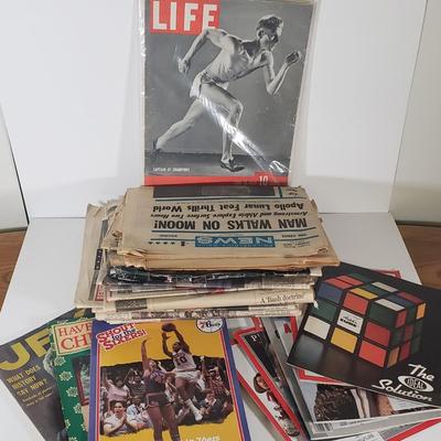 LOT 143B: Historical Newspapers & Magazines with Rubiks Cube Ideal Solution Book