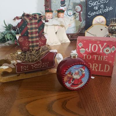 LOT 148B: Assorted Christmas & Rustic Holiday Decor with Adorable Snowman Sugar & Creamer Set