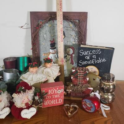 LOT 148B: Assorted Christmas & Rustic Holiday Decor with Adorable Snowman Sugar & Creamer Set